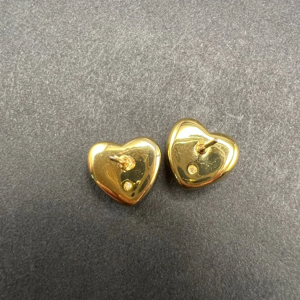 Coach Heart Stud Earrings Gold Tone Clear Crystal Logo Engraved Romantic Jewelry - Picture 4 of 7